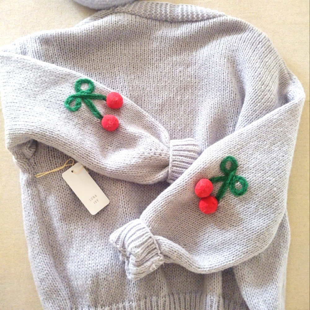 NWt 🍒 CherrY PoM•PoM Sweater~ by Luna Ivy Size: S - Picture 4 of 8